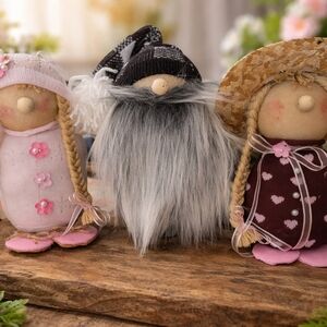 Charming Gnome Trio with Pink and Brown Accents